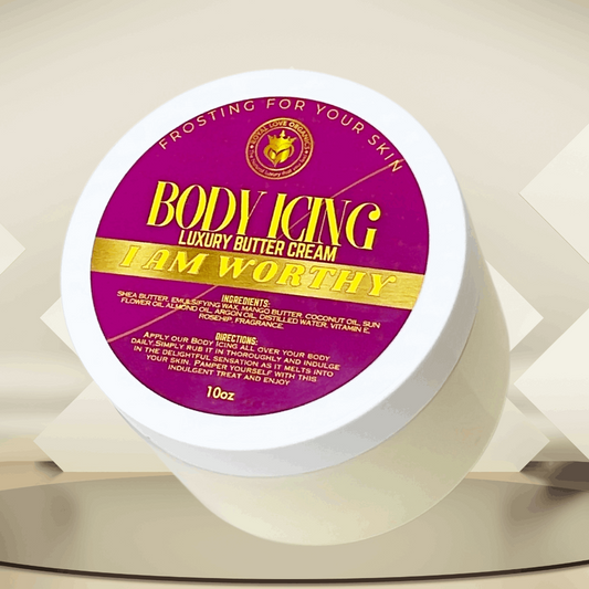 I AM WORTHY BODY ICING BUTTER CREAM | Organic Body Butter | acne, acnetreatment, All Natural, anti-aging, beauty, body butter, body cream, crackedskin, cruelty free, daily routine, dailyskincareroutine, dark spots, dry skin, evens skin tone, glowing skin, i am worthy, moisturizer, organic, organic skincare, skincare, vegan | Royal Love Organics